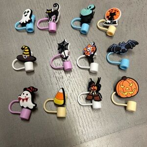 12 Pcs Halloween Straw‎ Tips Cover, Silicone Reusable Straw Toppers